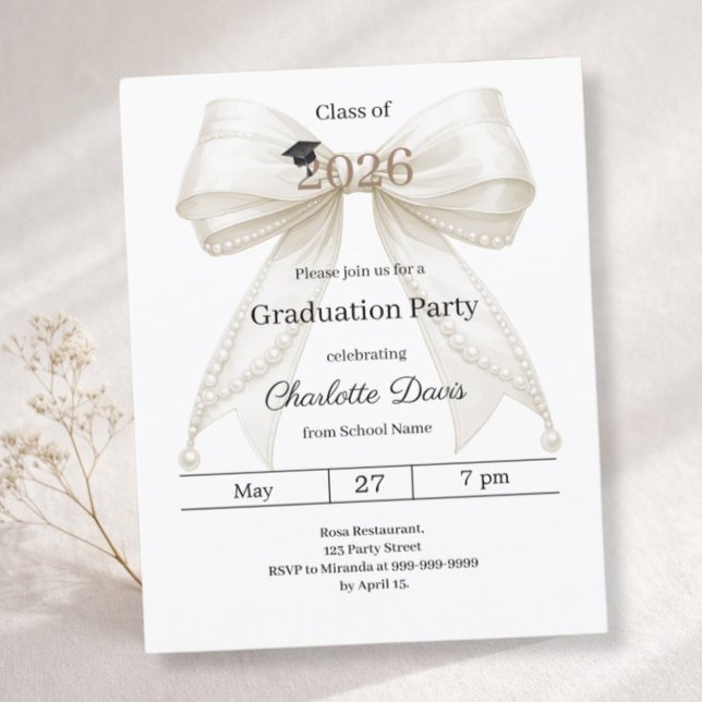 Graduation party ivory bow class 2026 invitation (Créateur téléchargé)