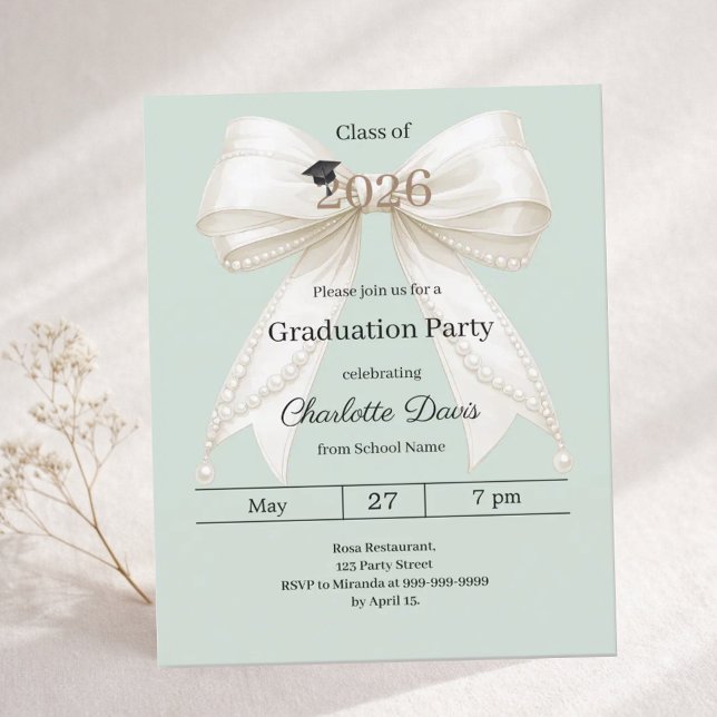 Graduation party ivory bow green 2026 invitation (Créateur téléchargé)