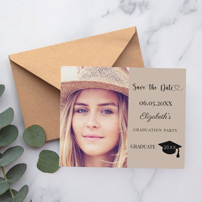 Graduation Party mocha beige Save the Date card (Créateur téléchargé)