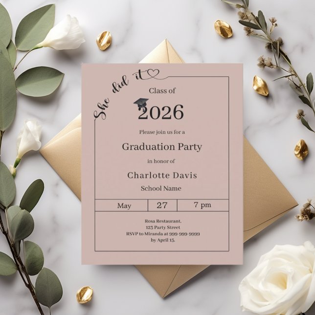Graduation party mocha She did it invitation (Créateur téléchargé)