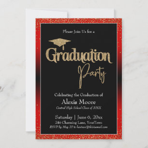 Graduation Party Red Ombre Confetti Invitation
