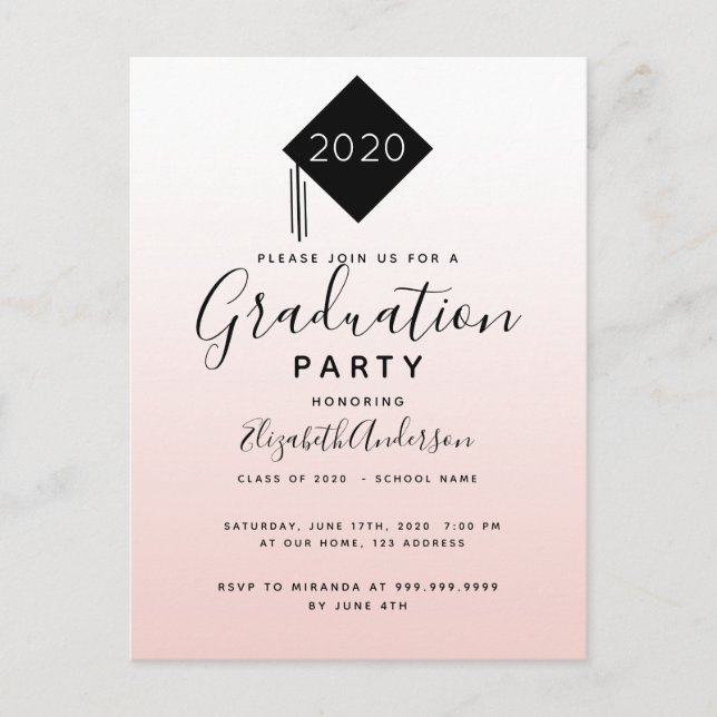 Graduation party rose or topper 2025 invitation (Devant)