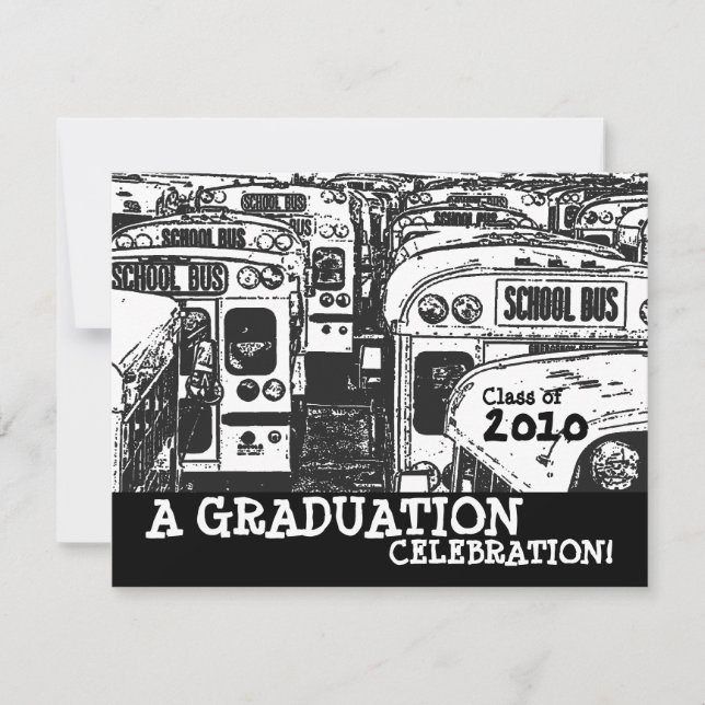 Graduation Party School Bus Black White Invitation (Devant)