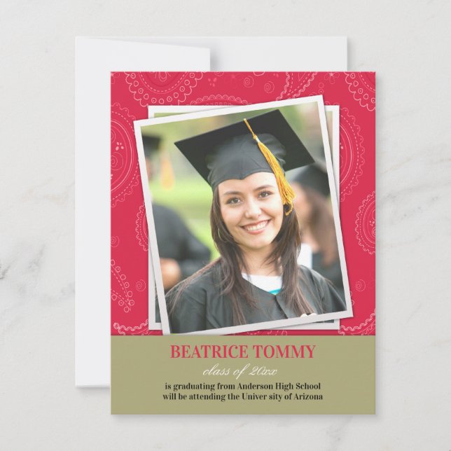 Graduation Photo Faire-part Paisleys (Devant)