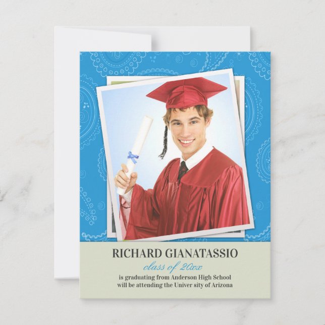 Graduation Photo Faire-part Paisleys (Devant)