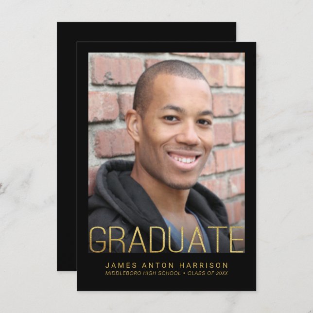 Graduation Photo Party Faire-part Faux Gold Foil (Devant / Derrière)