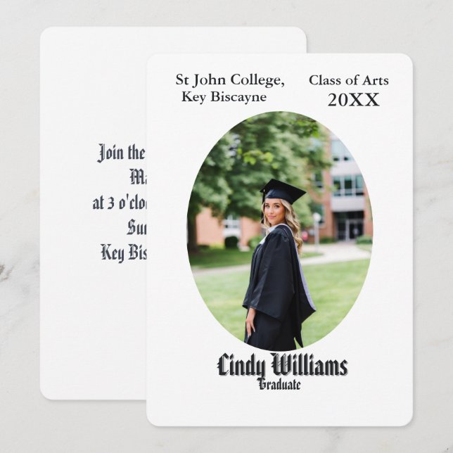 Graduation photo party invitation oval frame (Devant / Derrière)