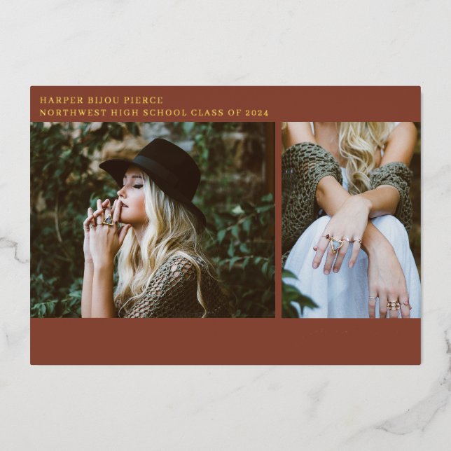 Graduation Photos Line Art Terracotta Faire-part (Recto)