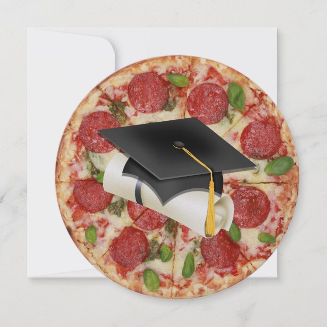 Graduation Pizza Party Round Invitation (Devant)