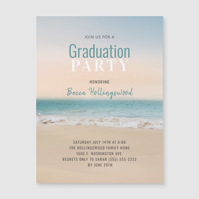 Graduation Plage Thème Fête Invitation (Devant)