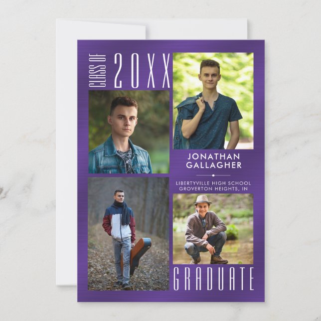 Graduation Purple Photo Collage Faire-part (Devant)