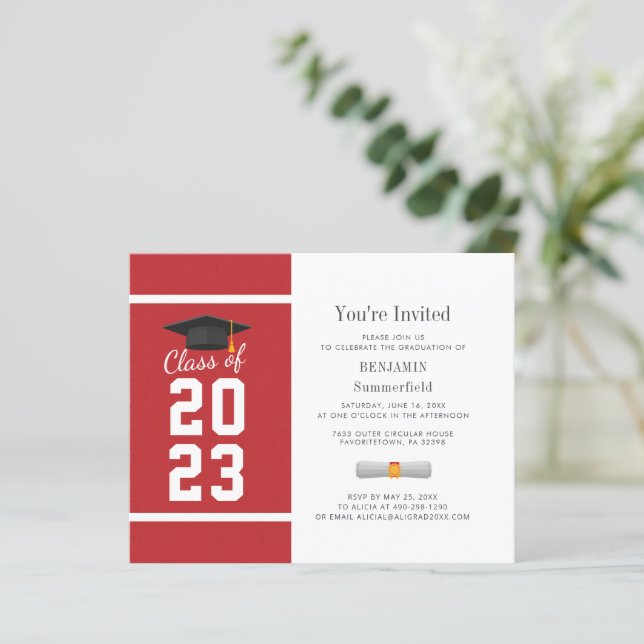 Graduation Red White 2024 Party Invitation (Debout devant)