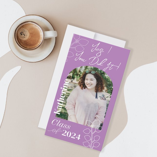 Graduation Simple Foliage Lavande ("Yes you did it !" modern simple graduation
card for your friends. )