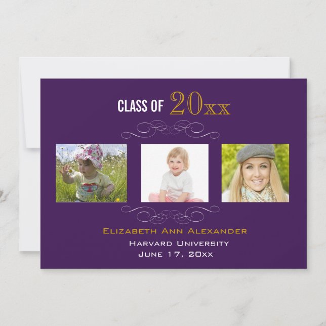 Graduation Trois Photos Fête Invitation (Devant)