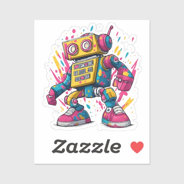 Graffiti Bot – Autocollant de robot de dessin anim (Feuille)