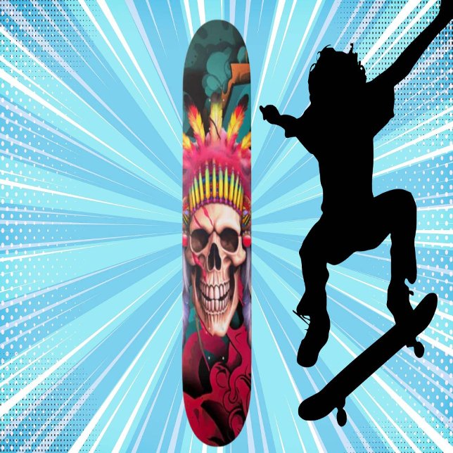 Graffiti de skateboard personnalisé crâne amérindi (Original and best online Zazzle skateboard shop- Urban Warrior)