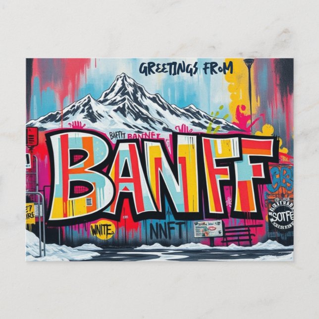 Graffiti de station de ski Banff Canada Carte post (Devant)