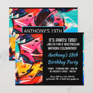 Graffiti Lettres bleues Abstraites Invitation d'an