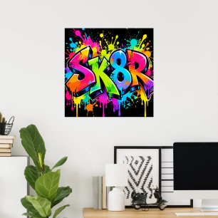 Graffiti Néon SK8R Affiche Couleur Urbaine Skateur