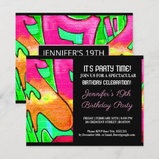 Graffiti rose lettres Abstraites Invitation d'anni