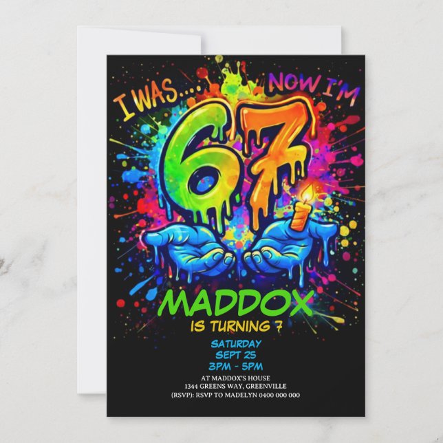 Graffiti Six Seven Birthday Party Trend Invitation (Devant)