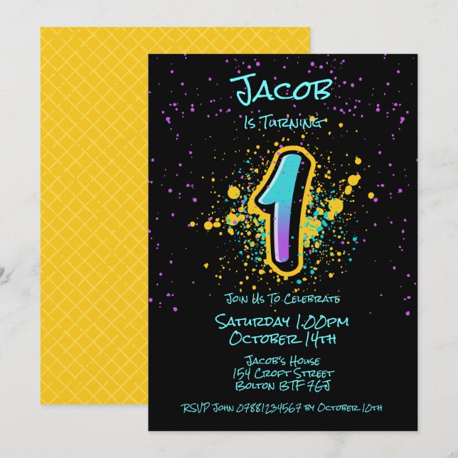 Graffiti Splatz Age One Invitation (Devant / Derrière)