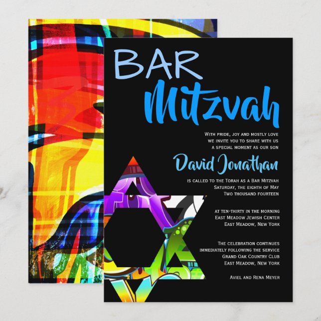 Graffiti Street Art Bar Mitzvah Custom Invitations (Devant / Derrière)
