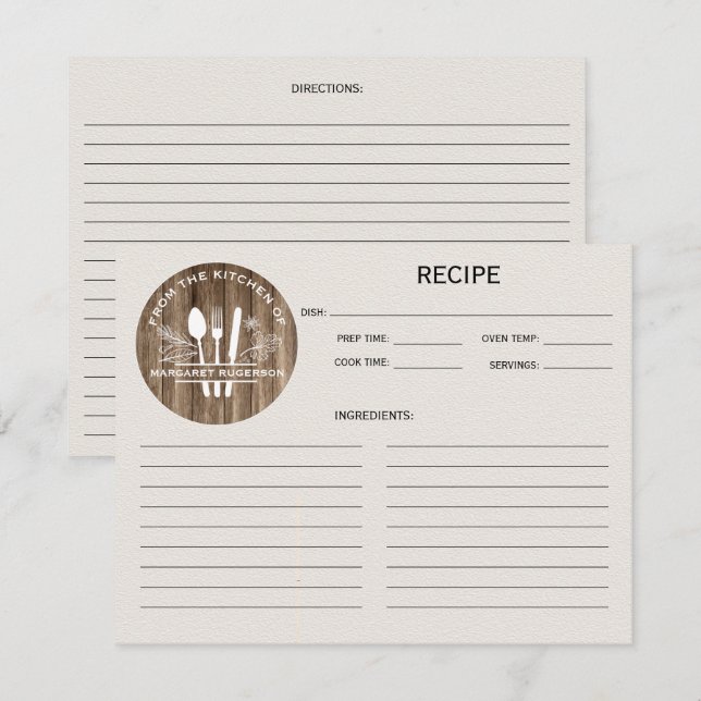 Grain de bois De la cuisine de Monogramme Recette (Devant / Derrière)
