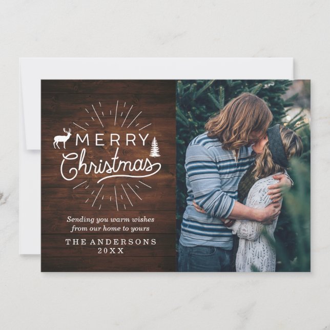 Grain de Bois Rustique | Carte de Vœux Joyeux Noël (Devant)
