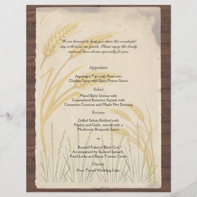 Graine de blé de pays sur le menu Mariage de parch (Devant)