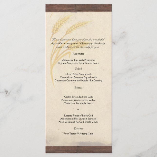 Graine de blé de pays sur le menu Mariage de parch (Devant)