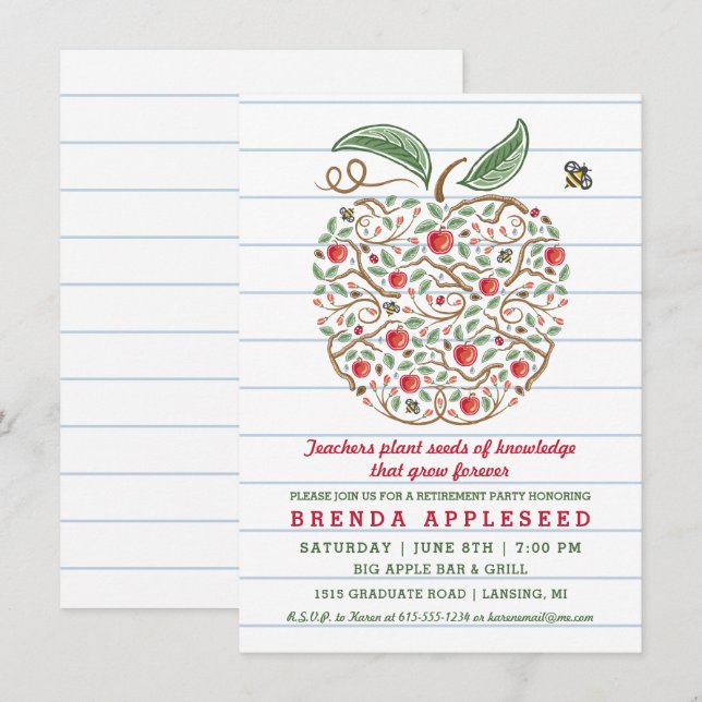 Graines de connaissances Carte de retraite Apple d (Devant / Derrière)
