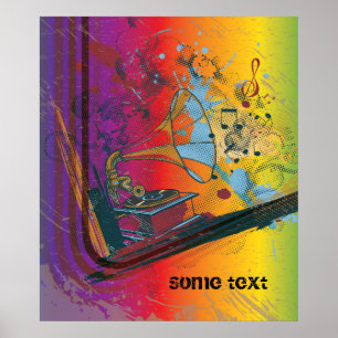 Gramophone sur arc-en-ciel rétro affiche personnal