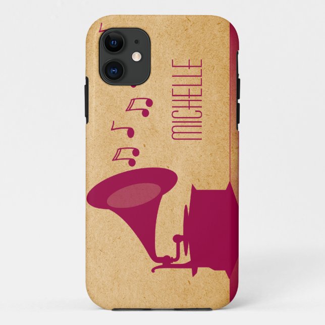 Gramophone Vintage Fuchsia BT iPhone 5 Coque (Dos)