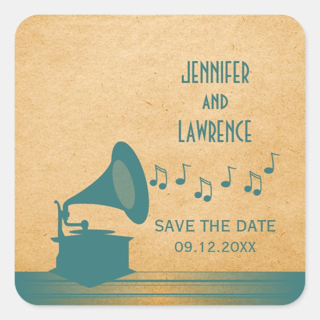 Gramophone Vintage turquoise Enregistrer Stickers  (Devant)