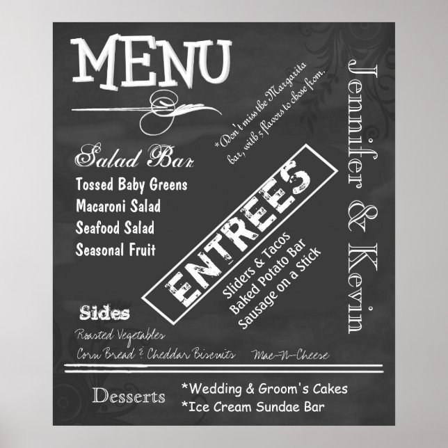 Grand Affiche de Menu de Mariage au Look Tableau N (Devant)