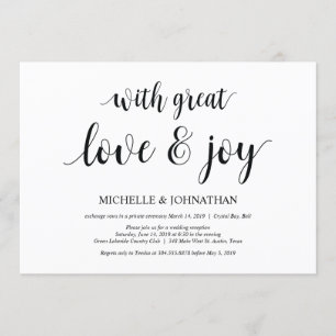 Grand amour et joie, Mariage Elopement Invitations