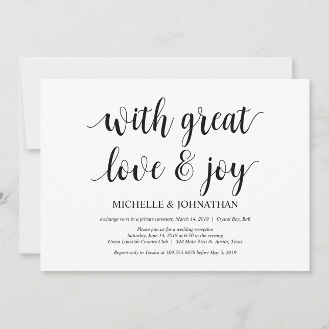 grand amour et joie, Mariage Elopement Invitations (Devant)