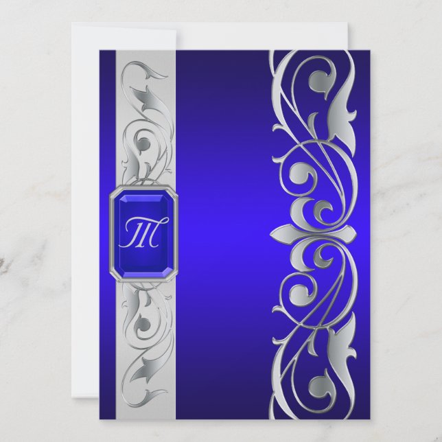 Grand Bijou Bleu Invitation Argent Et Bleu (Devant)
