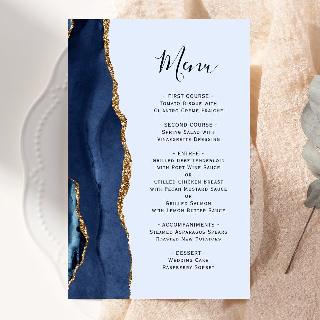 Grand budget Marine Blue Gold Agate Mariage Menu (Créateur téléchargé)