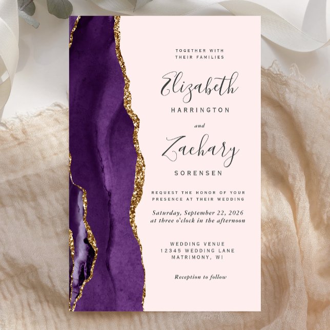 Grand Budget Purple Gold Agate Blush Wedding Invit (Créateur téléchargé)