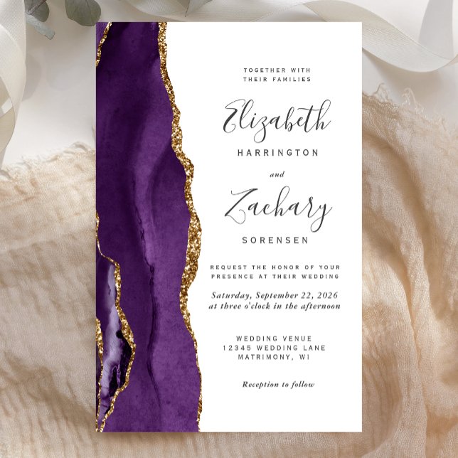 Grand Budget Purple Gold Agate Mariage Invitation (Créateur téléchargé)