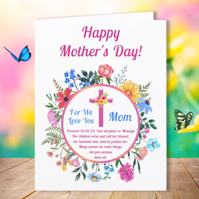 GRAND, Cartes de la fête des mères chrétiennes, Pr (Religious Happy Mothers Day Cards. Proverbs 31:28, Mothers Day Blessings. Christian Mother's Day.)