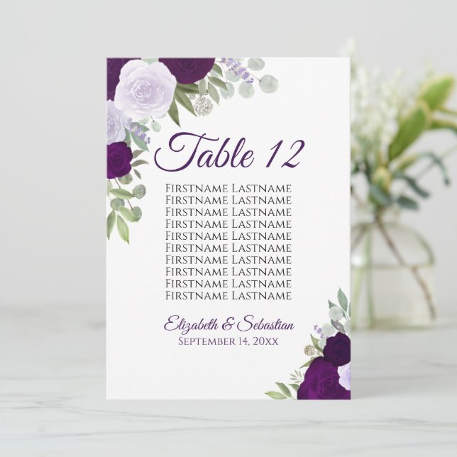Grand carton de plan de table de mariage aux roses (Debout devant)