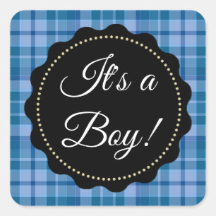 Grand C'est un garçon ! Stickers baby shower bleu 