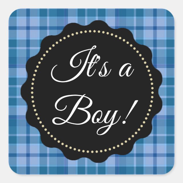 Grand C'est un garçon ! Stickers baby shower bleu  (Devant)