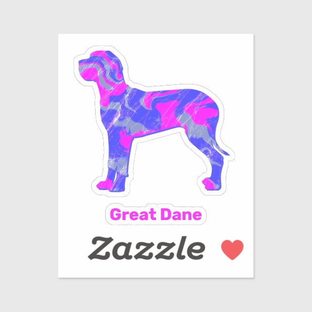 Grand Chien Dane Silhouette Crazy Hot Rose Sticker (Feuille)