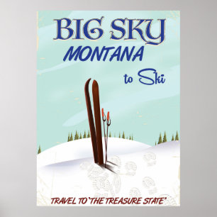 Grand ciel, affiche de voyage de ski du Montana