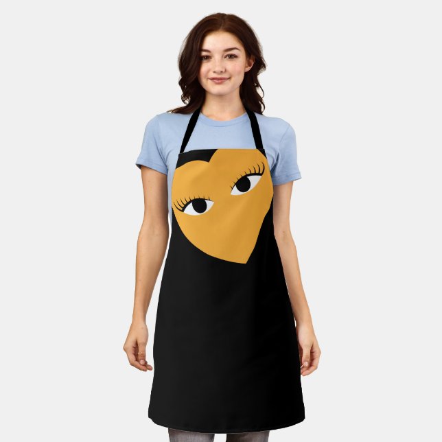 Grand Coeur avec yeux sur tablier noir (Porté)