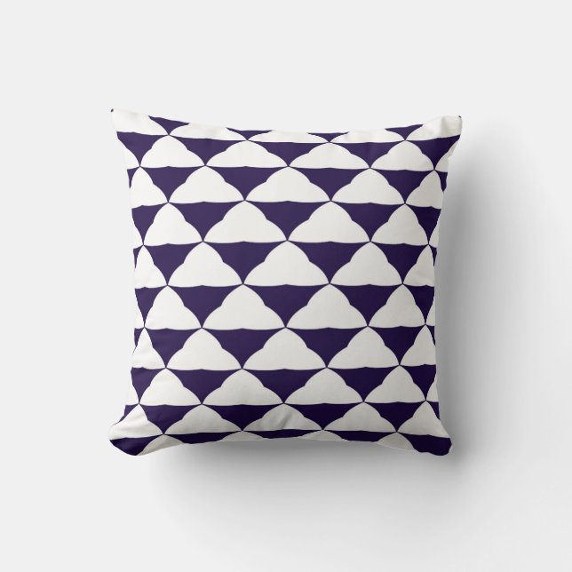 Grand Coussin à motifs Triangles Bleu Marine et Bl (Recto)